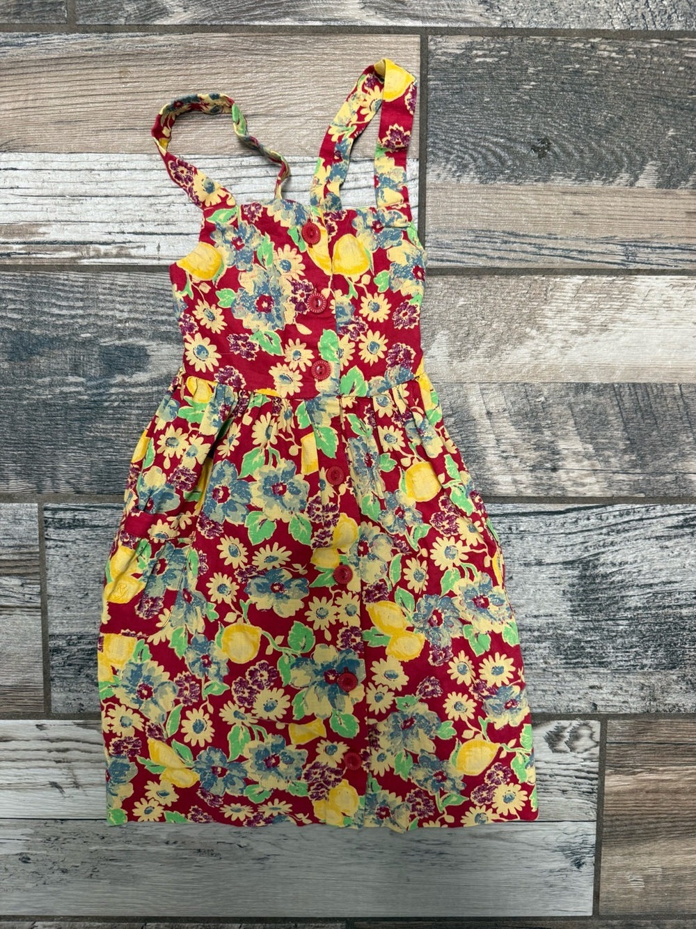 Lauren Ralph Lauren Girls Red Floral Sundress with Yellow Accents